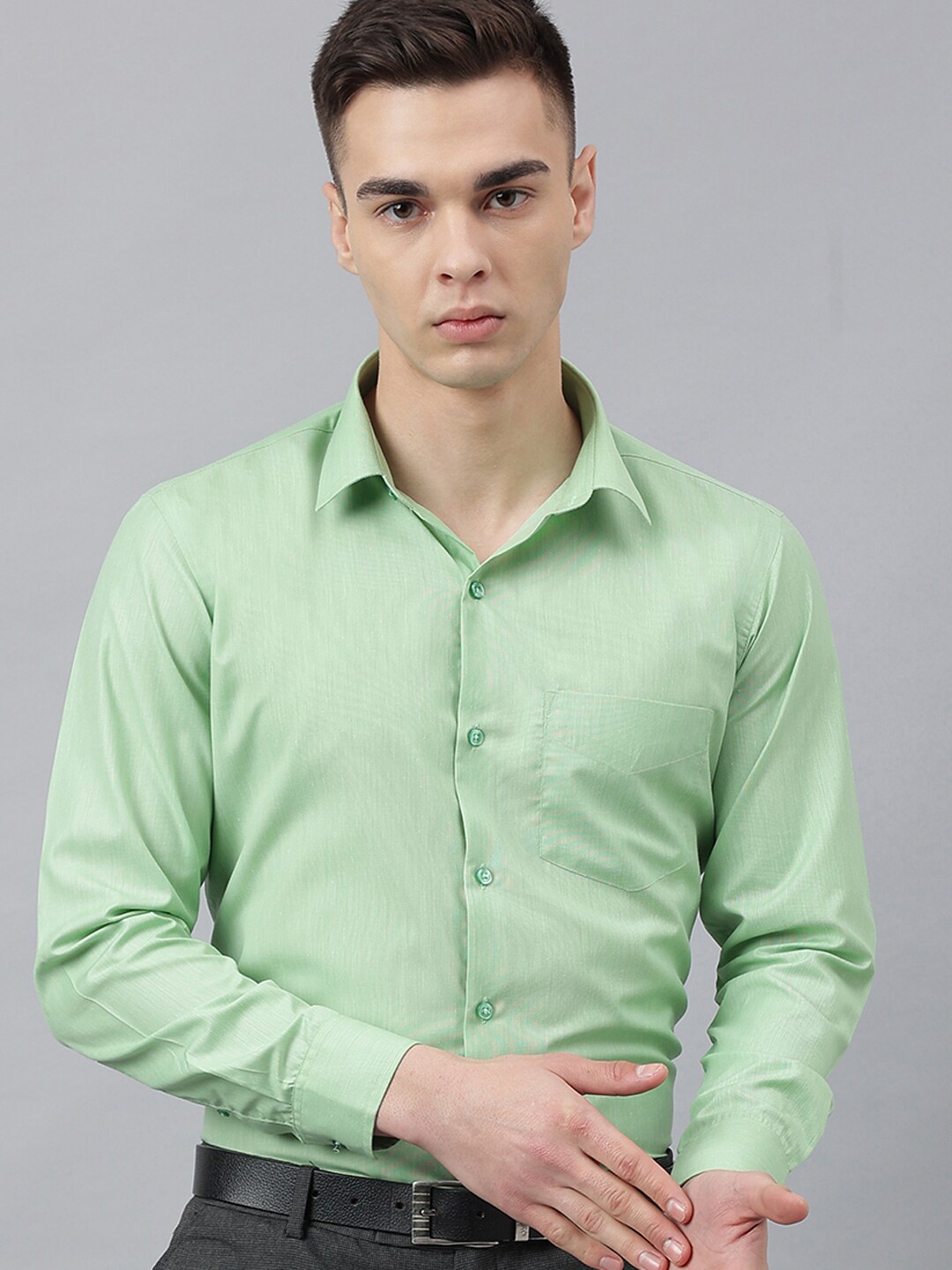 

English Navy Men Slim Fit Formal Shirt, Green