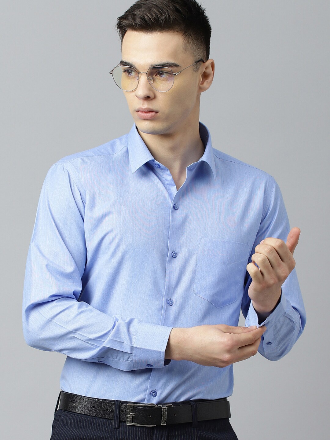 

English Navy Men Slim Fit Formal Shirt, Blue