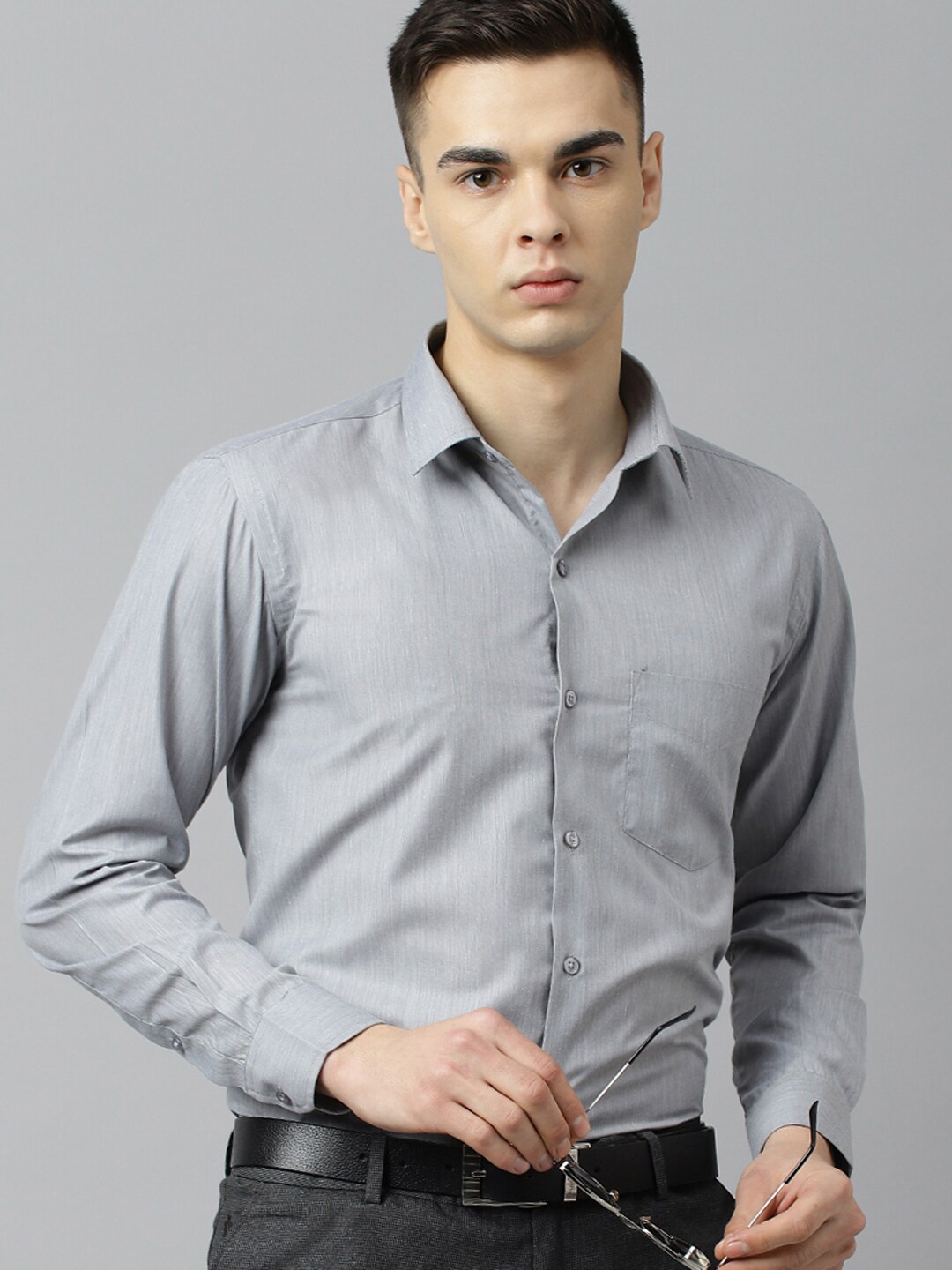 

English Navy Men Slim Fit Formal Shirt, Grey