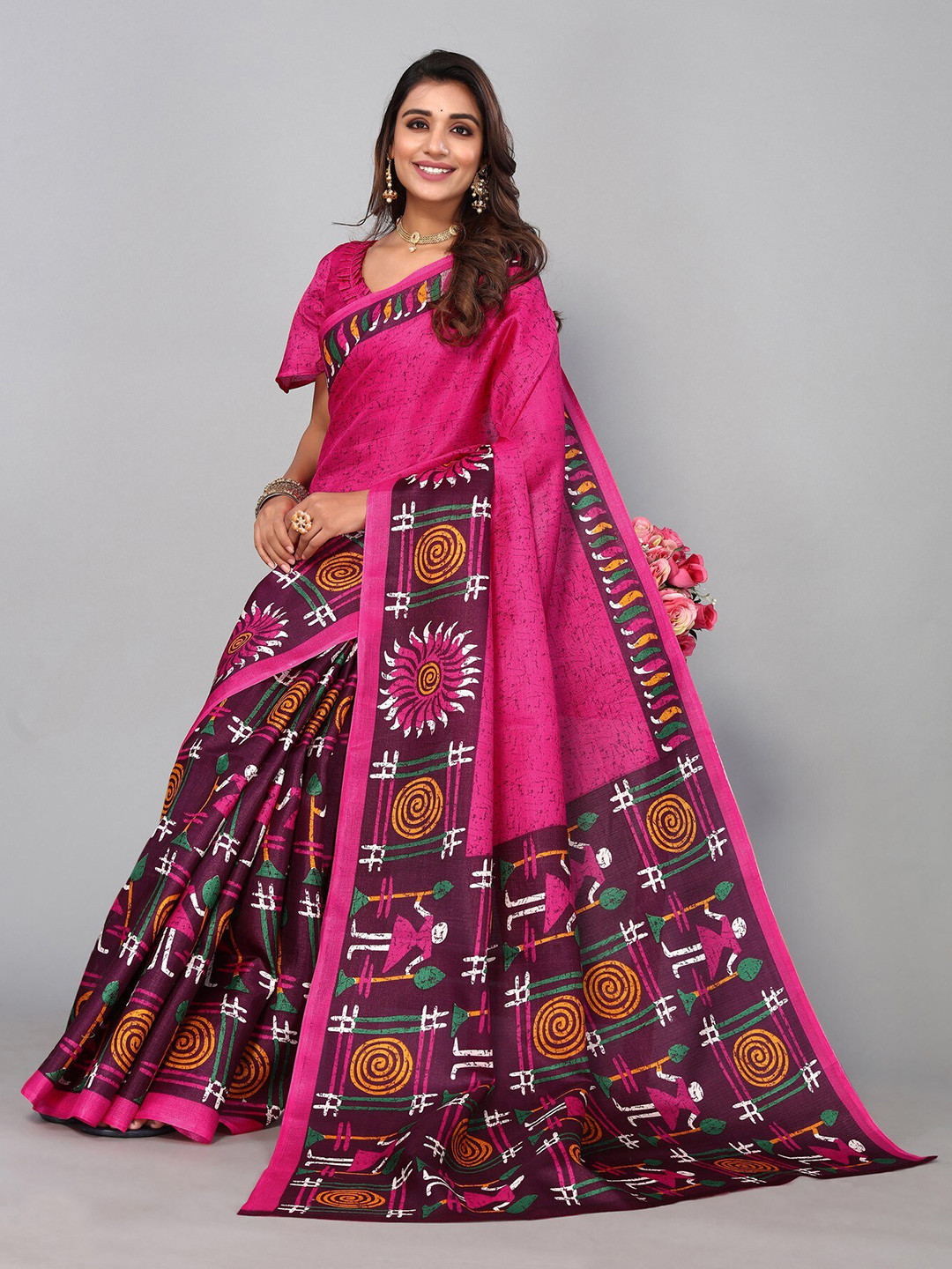 

Yashika Floral Printed Saree, Pink