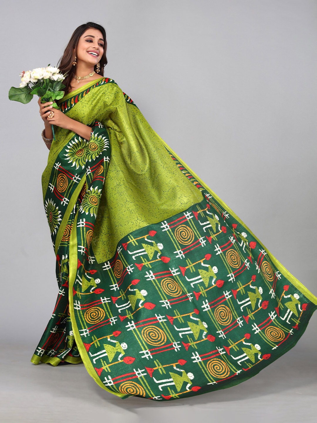 

Yashika Ethnic Motifs Art Silk Saree, Green