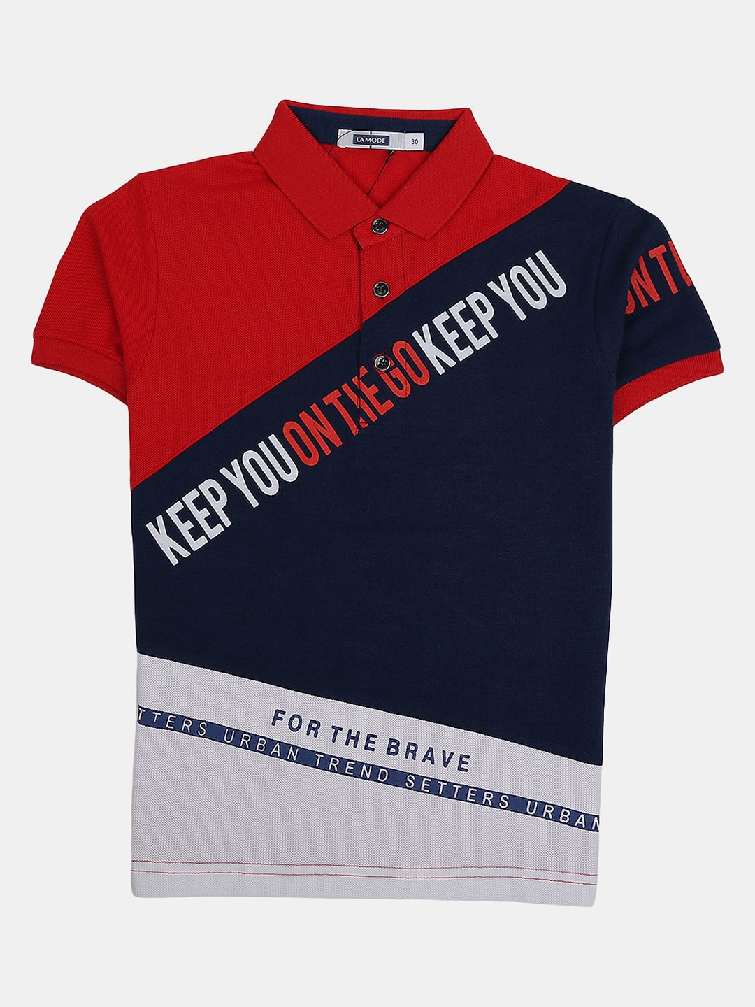 

V-Mart Boys Colourblocked Polo Collar Cotton T-shirt, Red