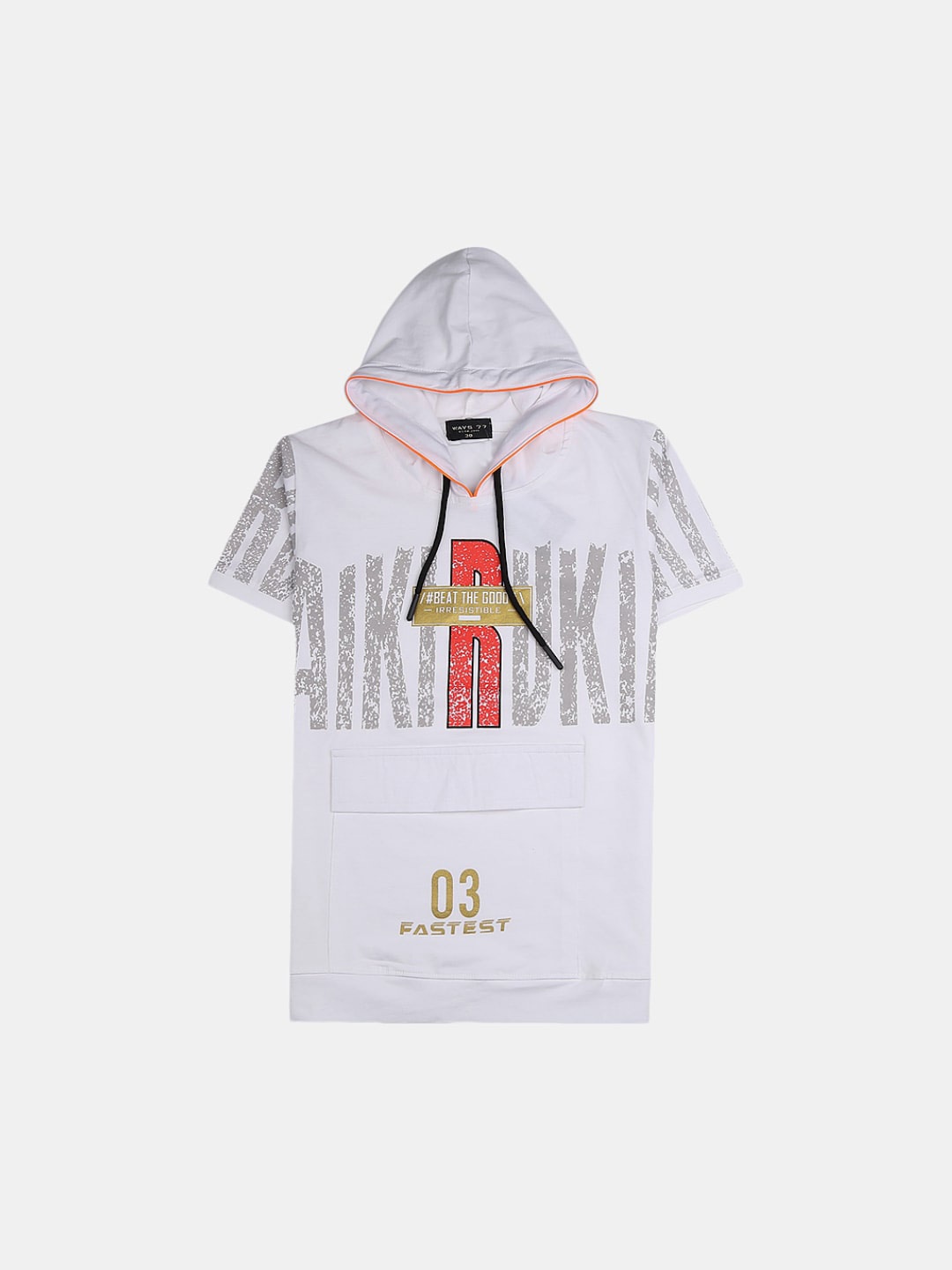 

V-Mart Boys Printed Hooded Cotton T-shirt, White