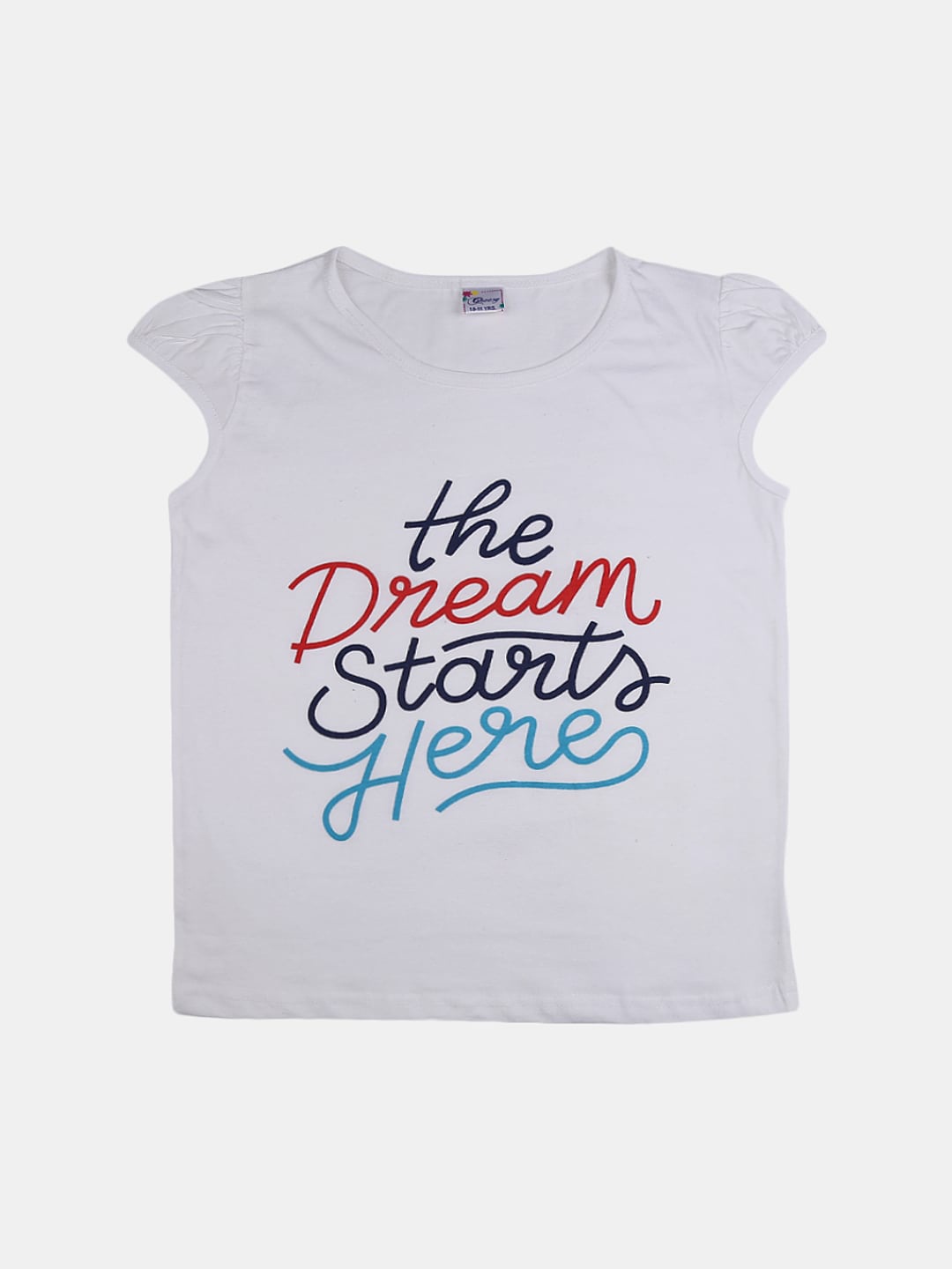

V-Mart Girls Cap Sleeve Typography Printed Cotton T-shirt, White