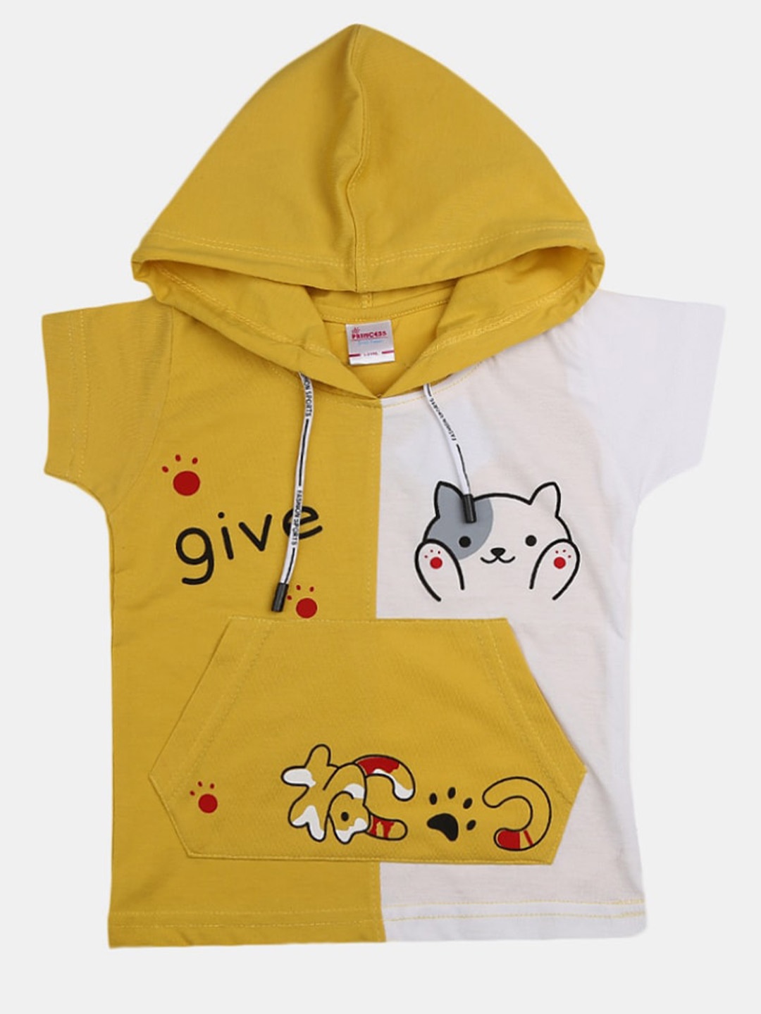 

V-Mart Girls Printed Cotton Hooded T-shirt, Yellow