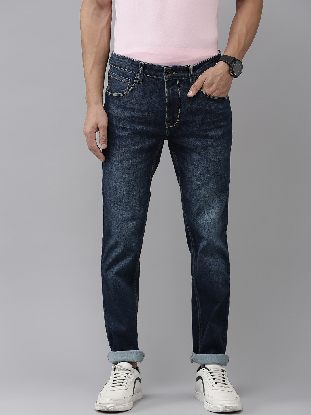 

Pepe Jeans Men Tapered Fit Low-Rise Light Fade Stretchable Jeans, Blue