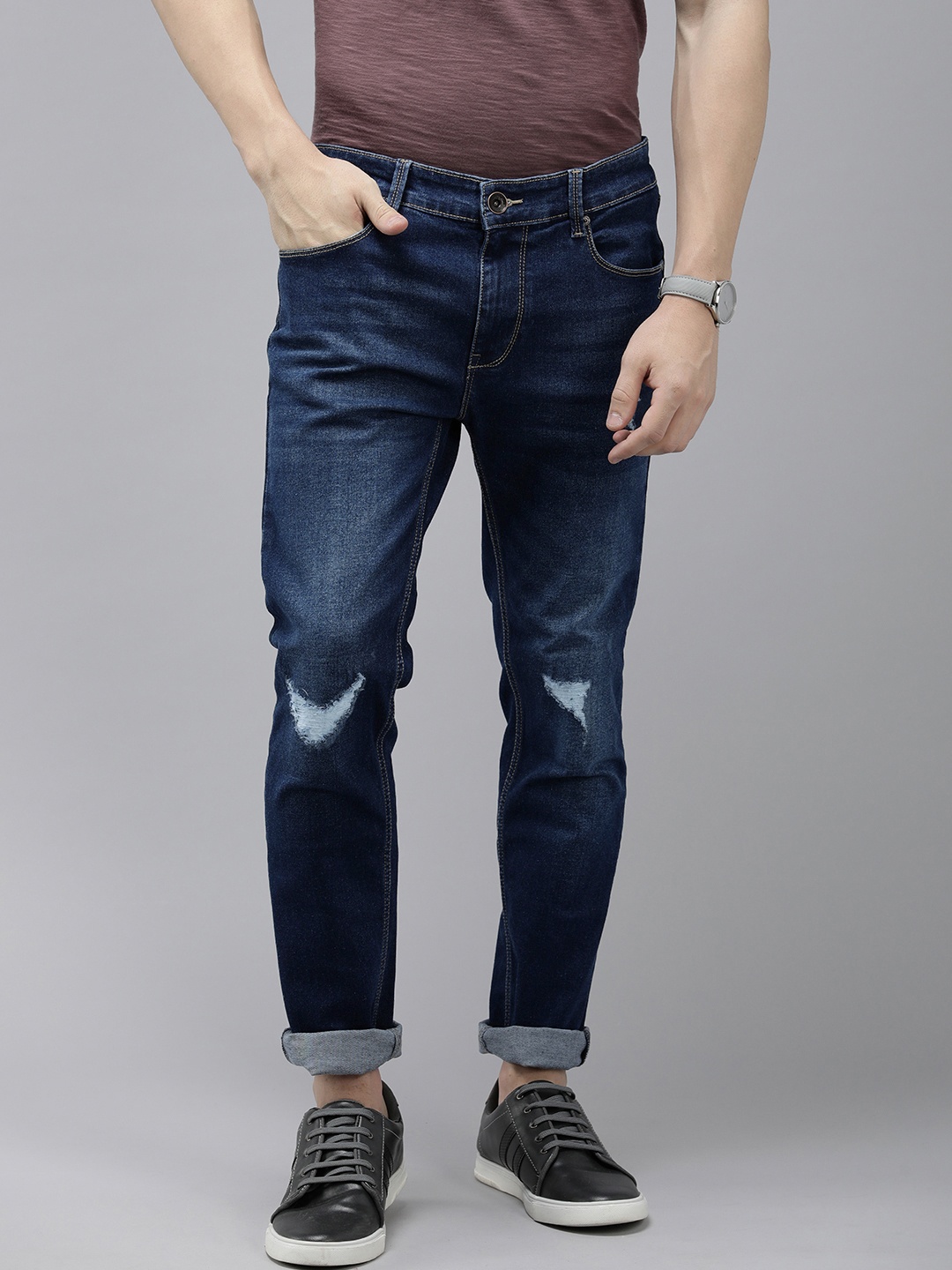 

Pepe Jeans Men Vapour Tapered Fit Low-Rise Mildly Distressed Light Fade Stretchable Jeans, Blue