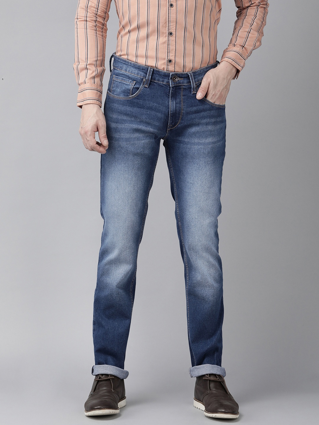 

Pepe Jeans Men Mid-Rise Vapour Slim Fit Heavy Fade Stretchable Jeans, Blue