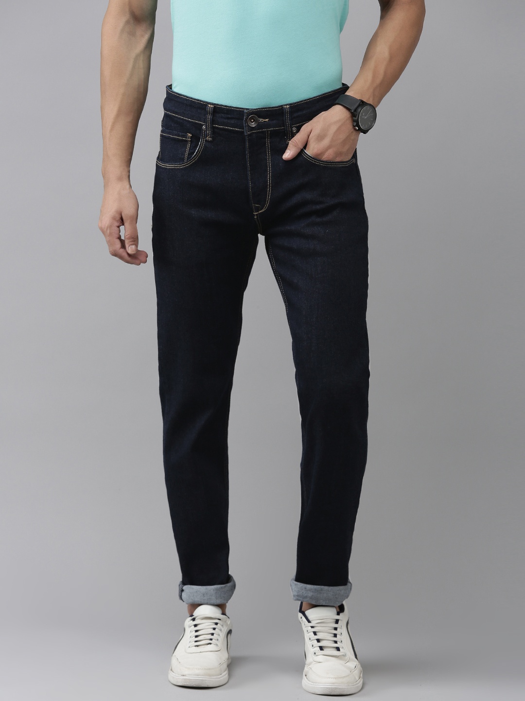 

Pepe Jeans Men Tapered Fit Low-Rise Stretchable Jeans, Blue