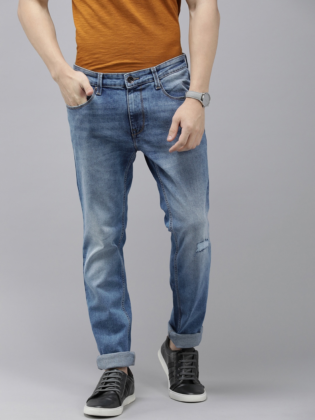 

Pepe Jeans Men Mid-Rise Vapour Slim Fit Heavy Fade Stretchable Jeans, Blue