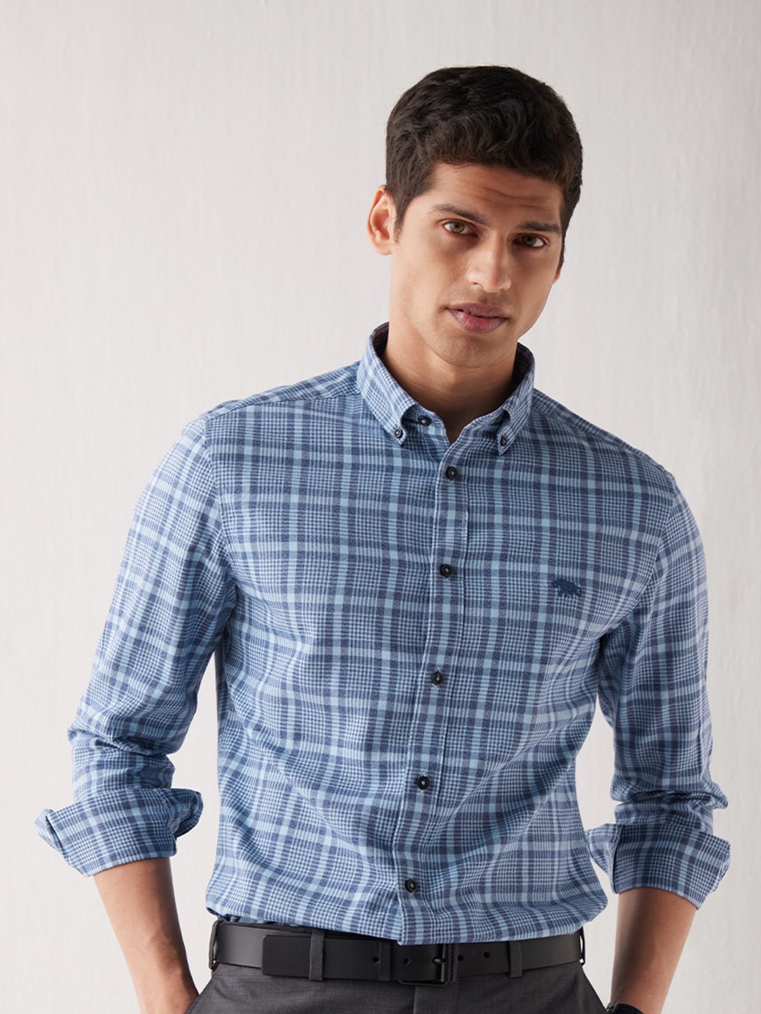 

Andamen Men Classic Slim Fit Tartan Checked Casual Cotton Shirt, Blue