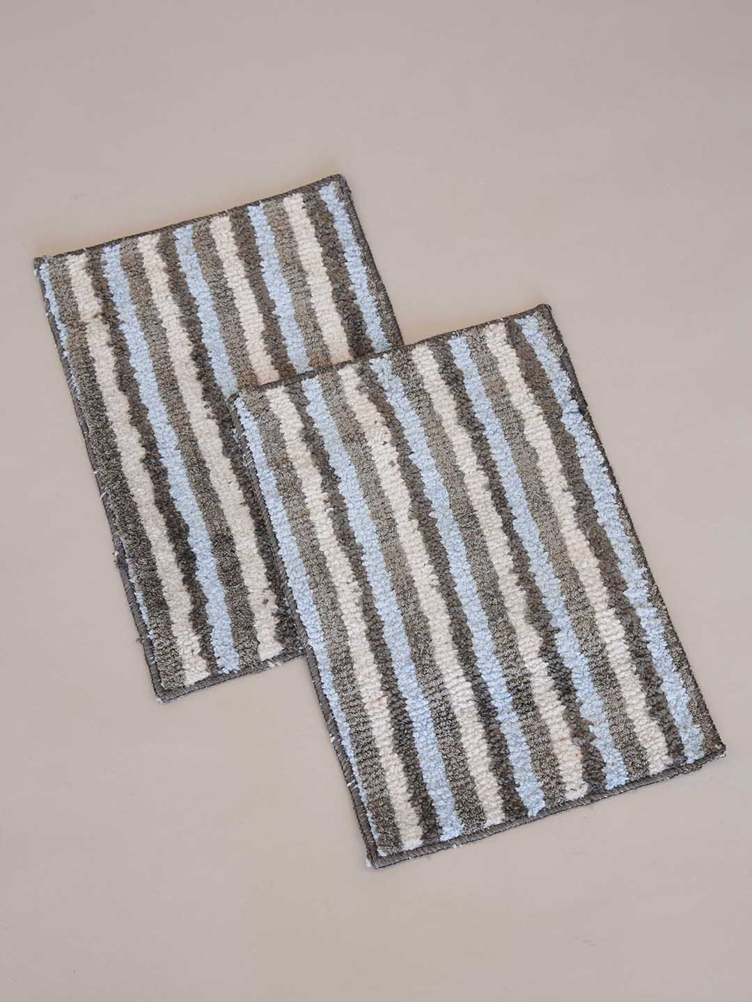

Ariana 2 Pcs Olive-Green & Blue Striped 1600 GSM Microfibre Anti-Skid Bath Rugs