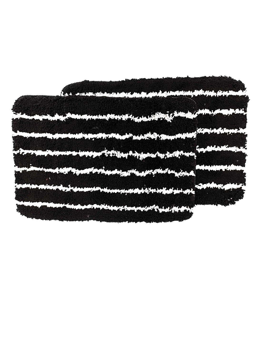 

Ariana 2 Pcs Black & White Striped 1600 GSM Microfibre Anti-Skid Bath Rugs