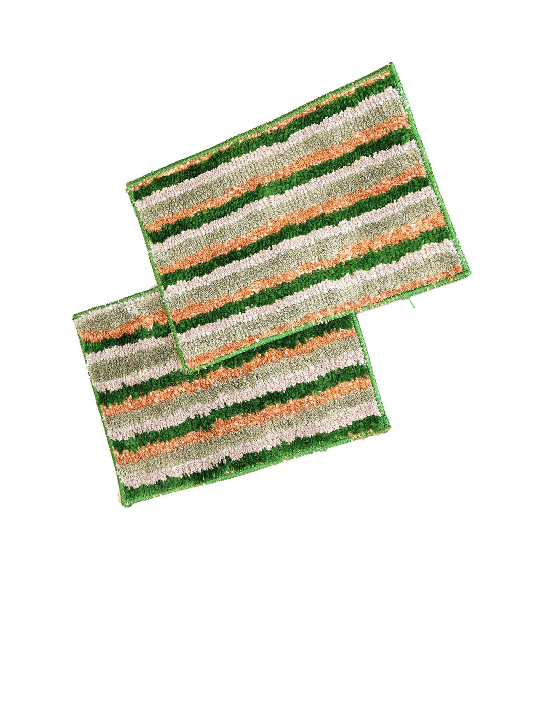

Ariana 2 Pcs Grey & Green Striped 1600 GSM Microfibre Anti-Skid Bath Rugs