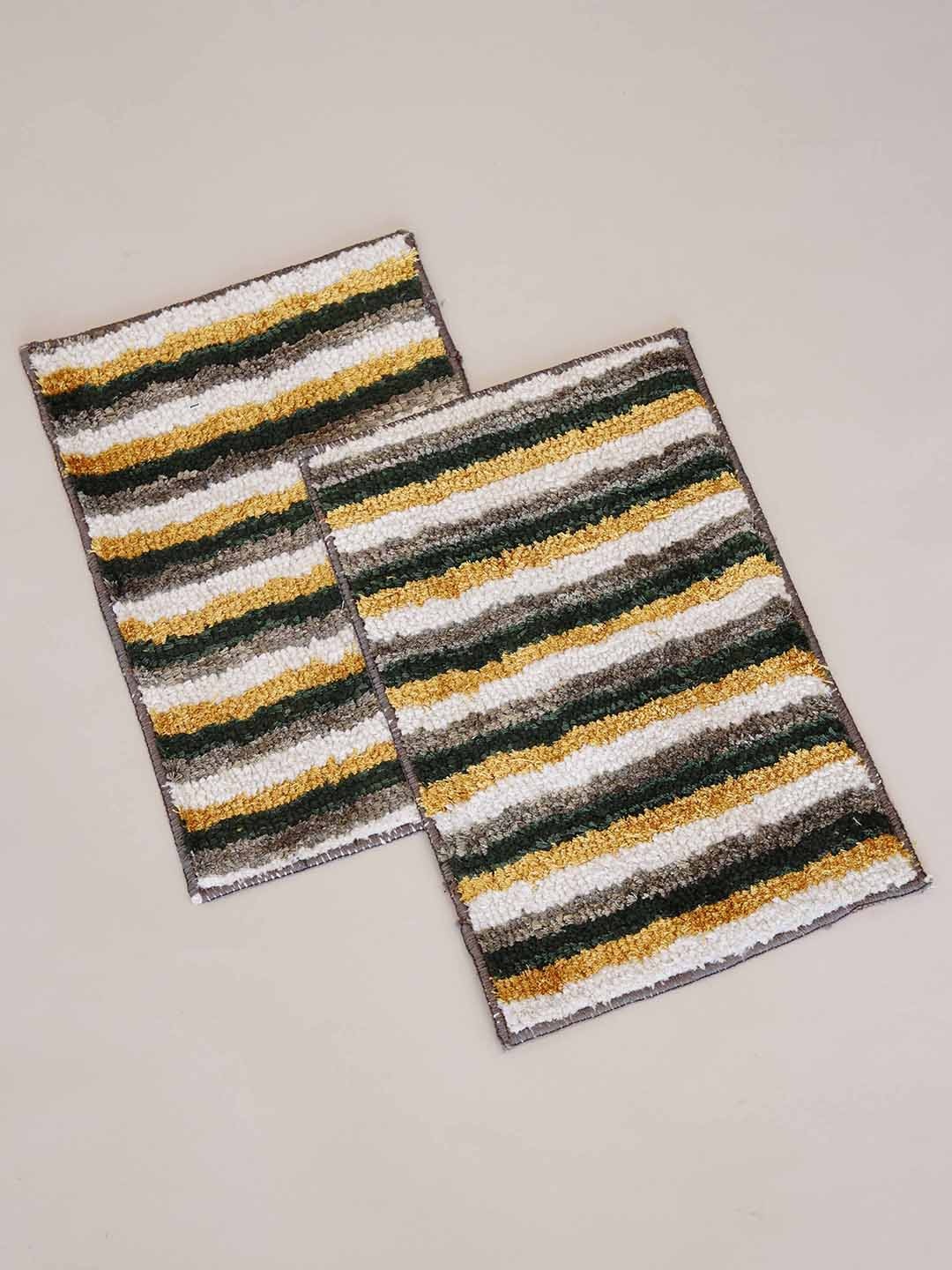 

Ariana 2 Pcs Yellow & White Striped 1600 GSM Microfibre Anti-Skid Bath Rugs