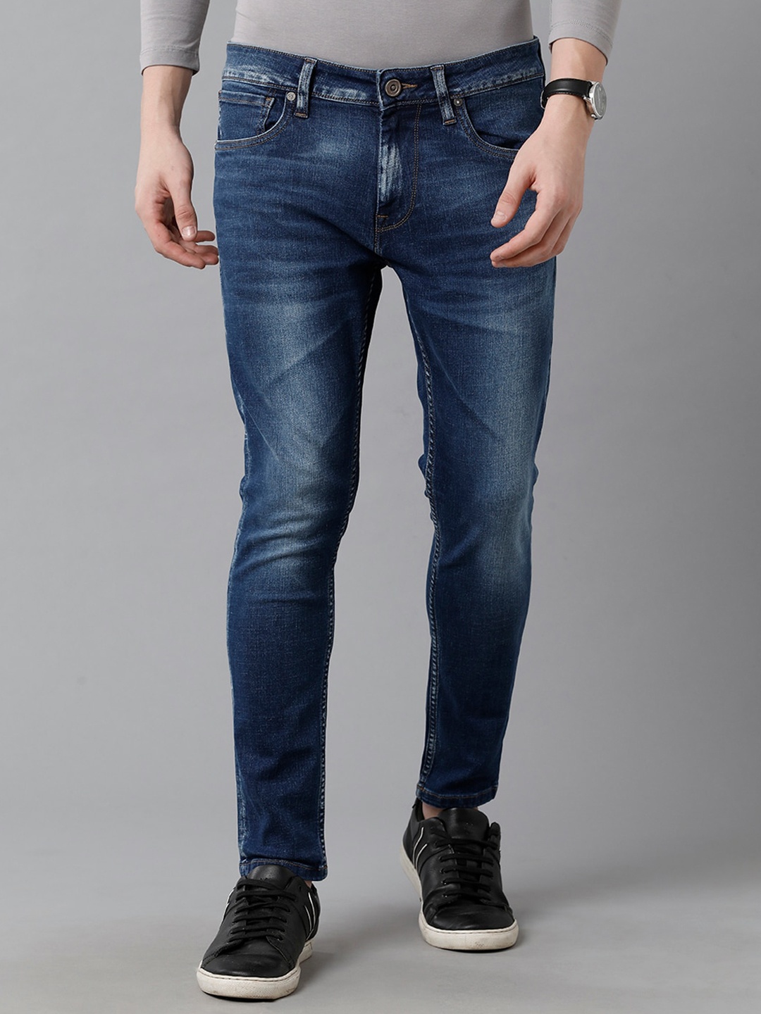 

Voi Jeans Men Skinny Fit Heavy Fade Stretchable Jeans, Blue