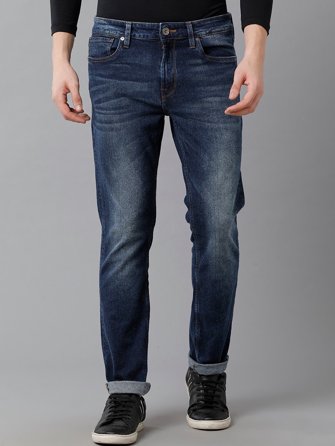 

Voi Jeans Men Mid-Rise Heavy Fade Stretchable Jeans, Blue