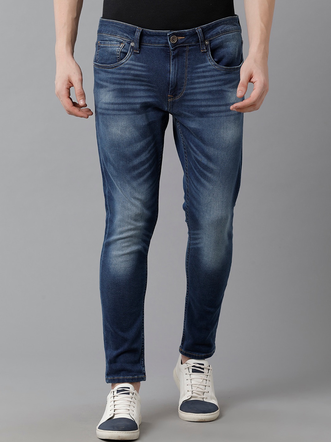 

Voi Jeans Men Mid-Rise Skinny Fit Heavy Fade Stretchable Jeans, Blue