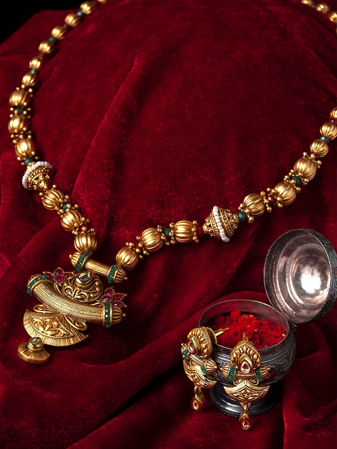 

PANASH Gold-Plated Stone-Studded Antique Jewellery Set