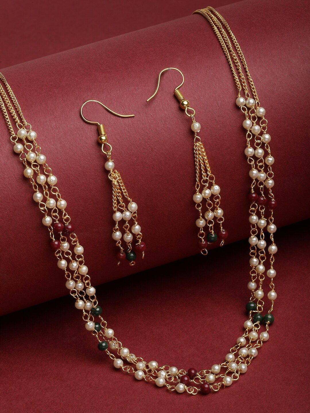 

PANASH Gold-Plated Pearl Beaded Layered Jewellery Set