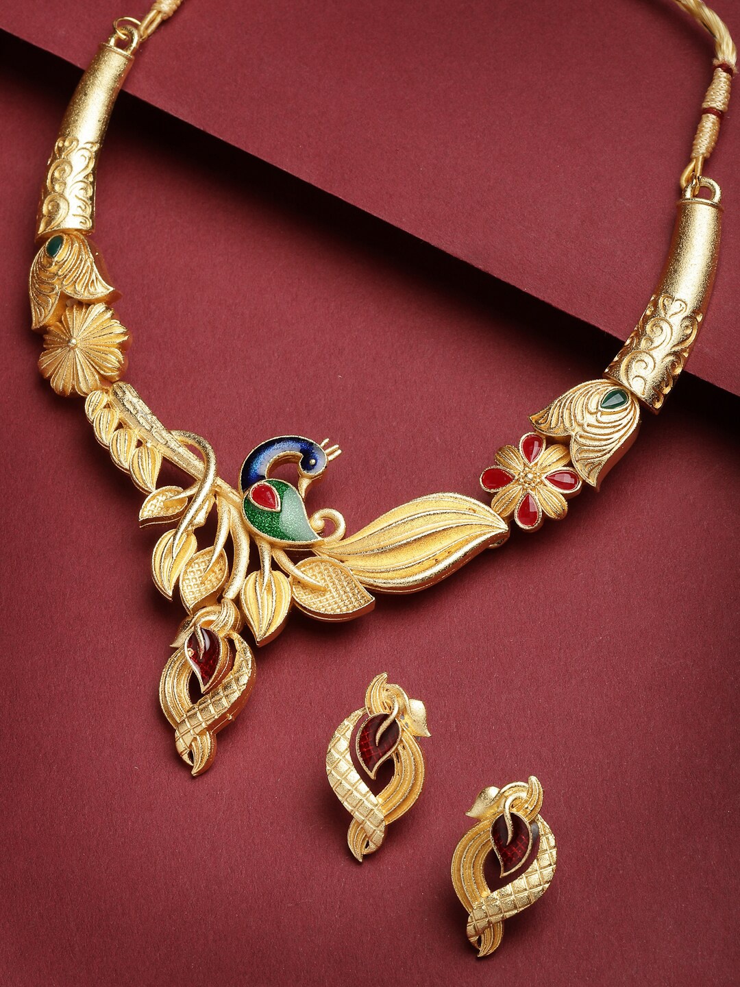 

PANASH Gold-Plated Peacock Shaped Choker Jewellery Set