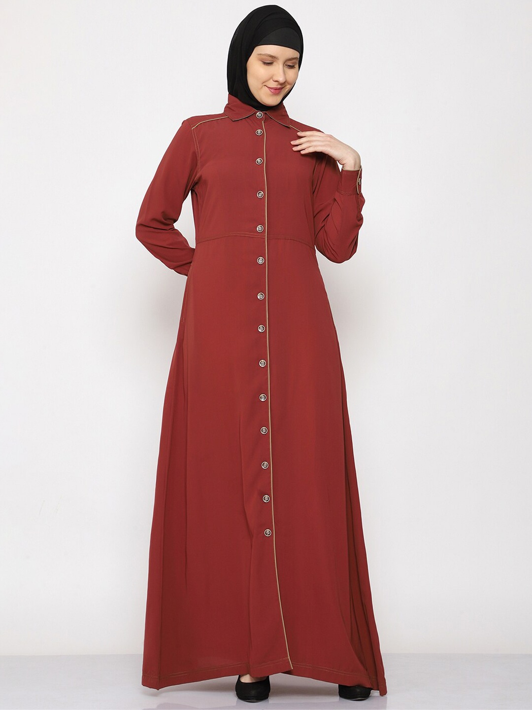 

MOMIN LIBAS Shirt Collar Front Open Abaya Burqa, Rose gold