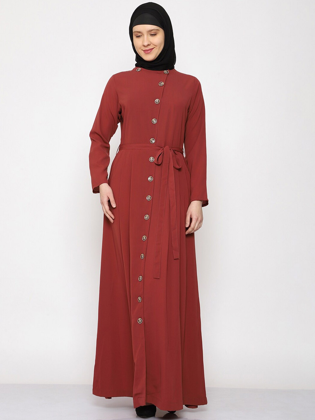 

MOMIN LIBAS Front Open Abaya Burqa with Belt, Rose gold