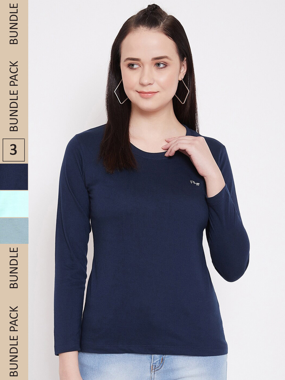 

Plagg Women Pack Of 3 Cotton T-shirt, Navy blue