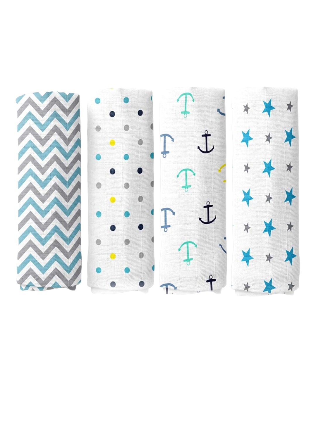 

haus & kinder Kids Set Of 4 Printed Pure Cotton Muslin Swaddle Wrap, White