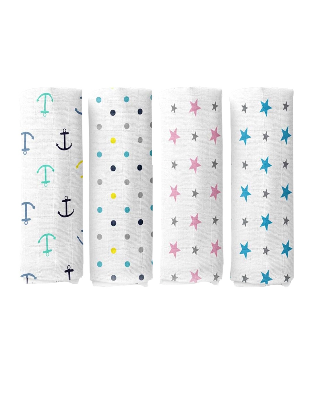 

haus & kinder Kids Set Of 4 Printed Pure Cotton Muslin Swaddle Wrap, White