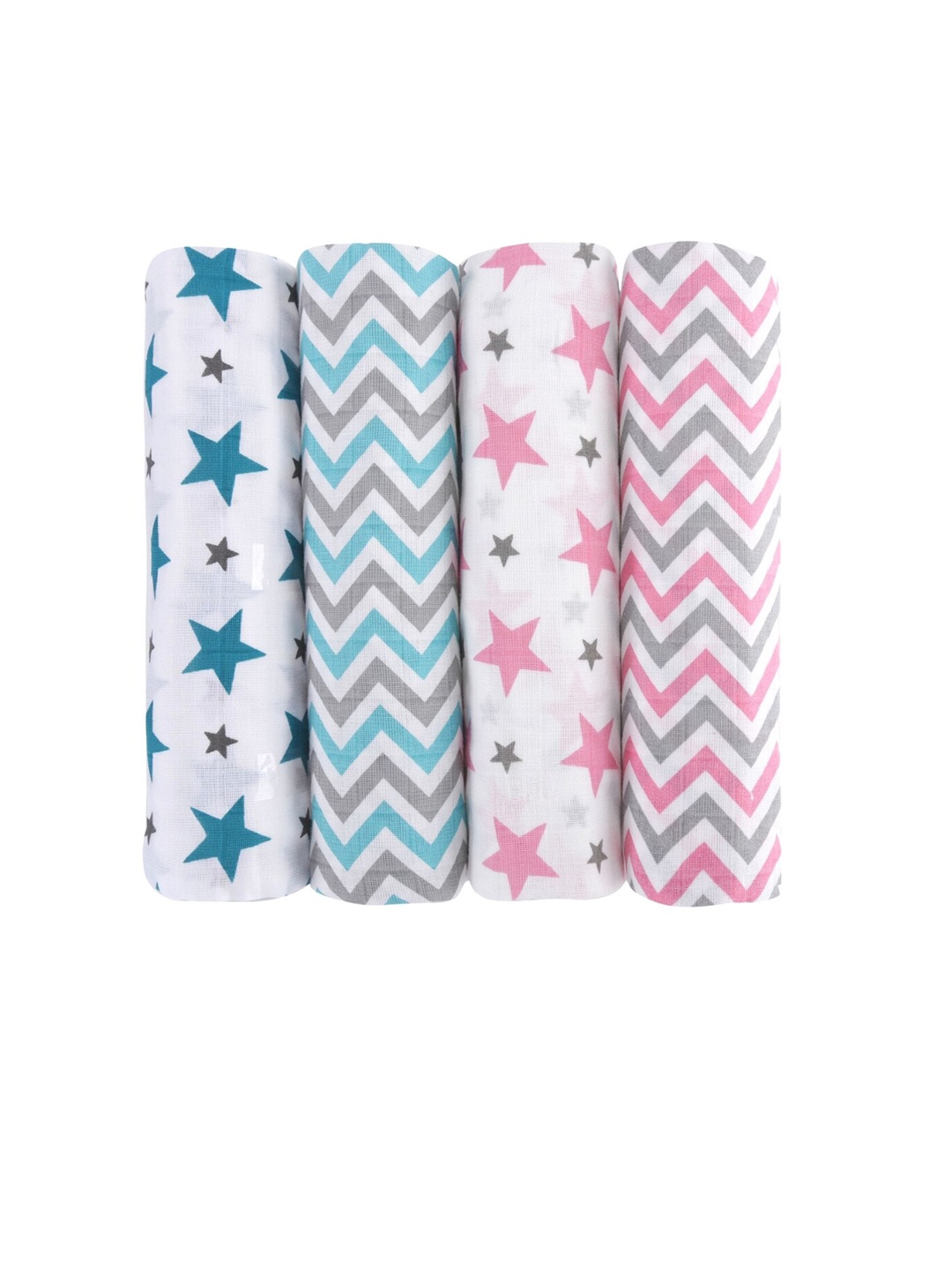 

haus & kinder Kids Set Of 4 Printed Pure Cotton Muslin Swaddle Wrap, Blue