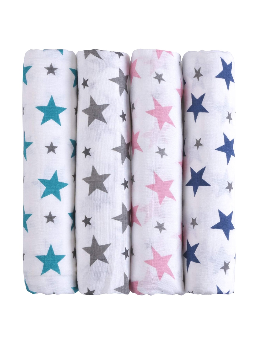 

haus & kinder Infant Kids Pack of 4 Pure Cotton Muslin Printed Swaddle Wrap, White