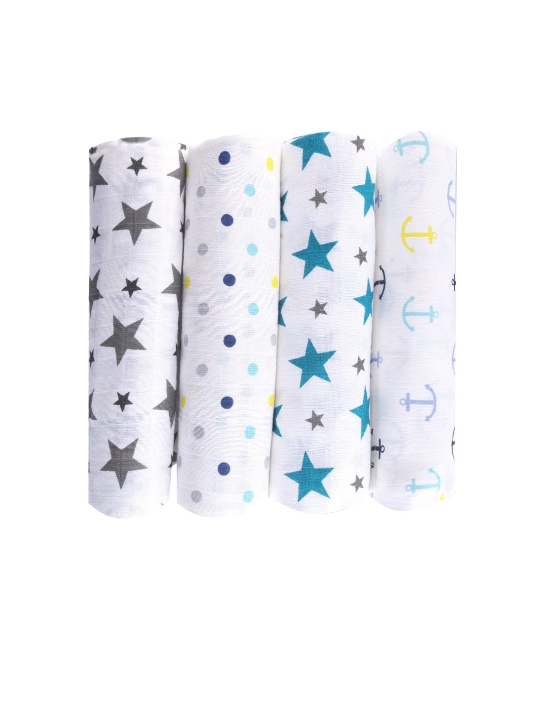 

haus & kinder Infant Kids Pack of 4 Pure Cotton Muslin Printed Swaddle Wrap, White