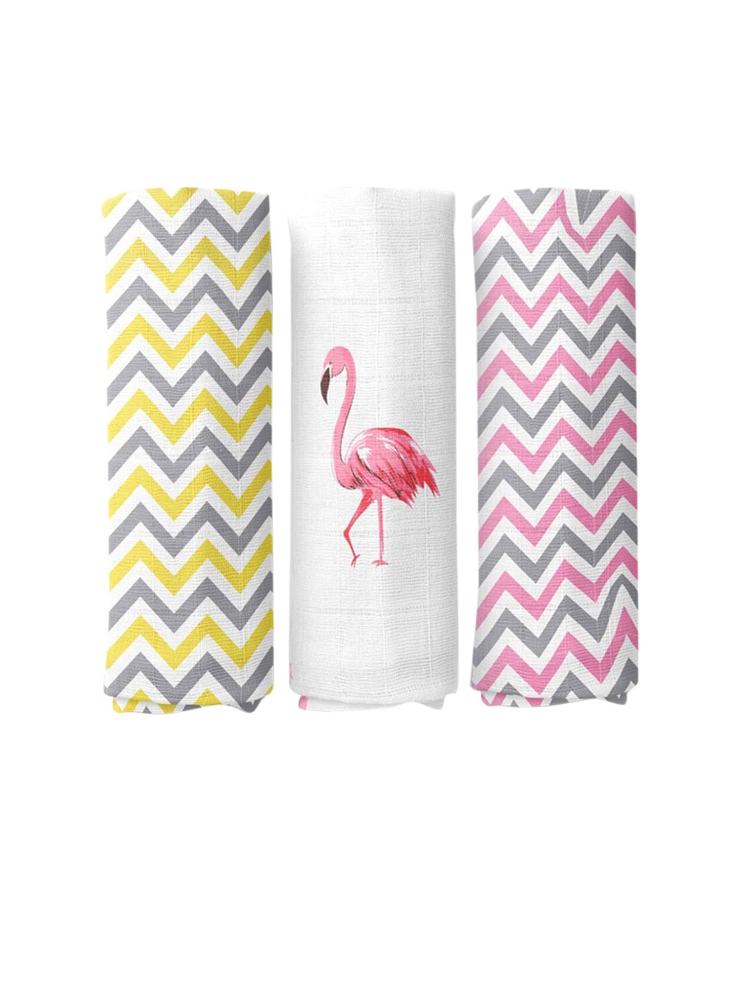 

haus & kinder Infant Kids Pack of 3 Pure Cotton Muslin Printed Swaddle Wrap, Yellow