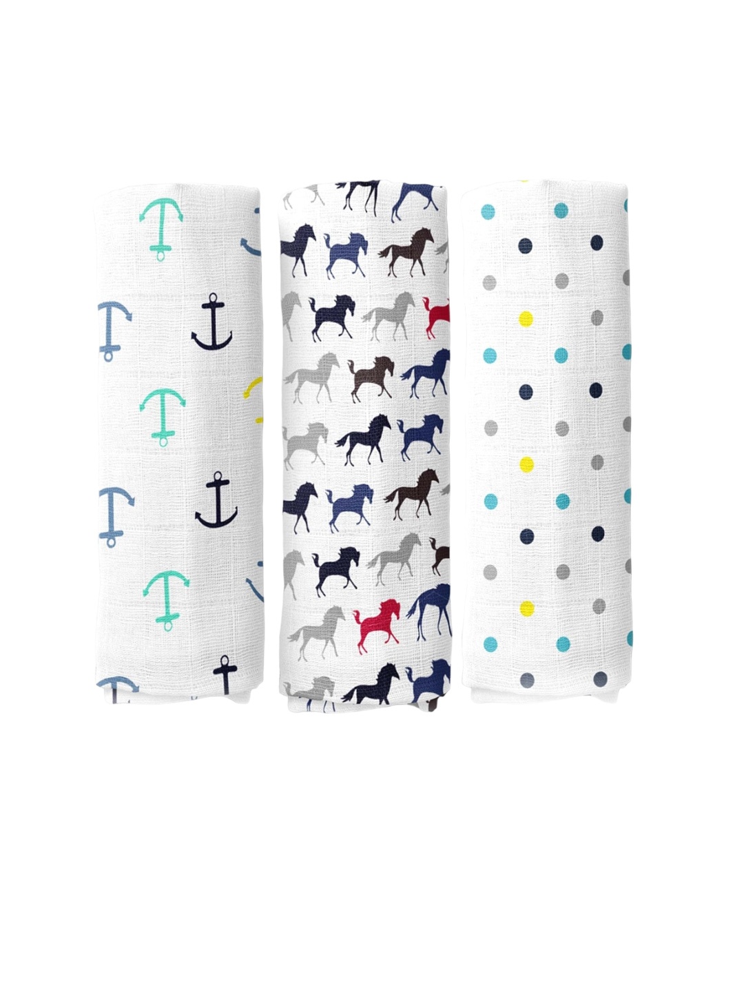

haus & kinder Infant Kids Pack of 3 Pure Cotton Muslin Printed Swaddle Wrap, White