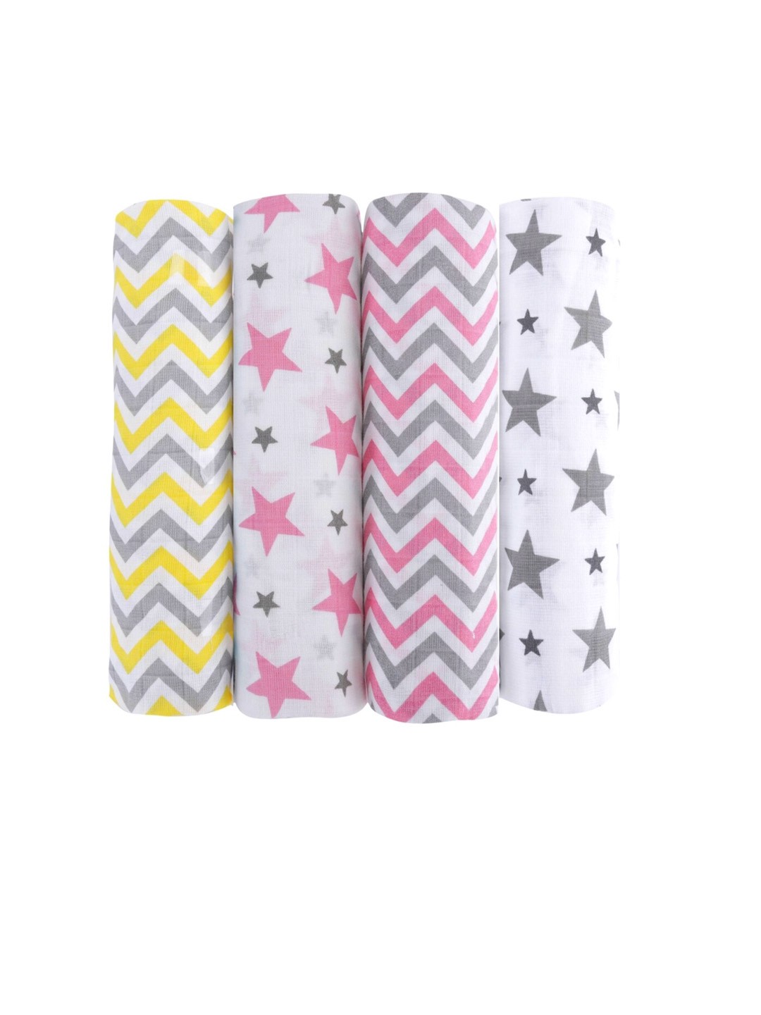 

haus & kinder Infant Kids Pack of 4 Pure Cotton Muslin Printed Swaddle Wrap, White