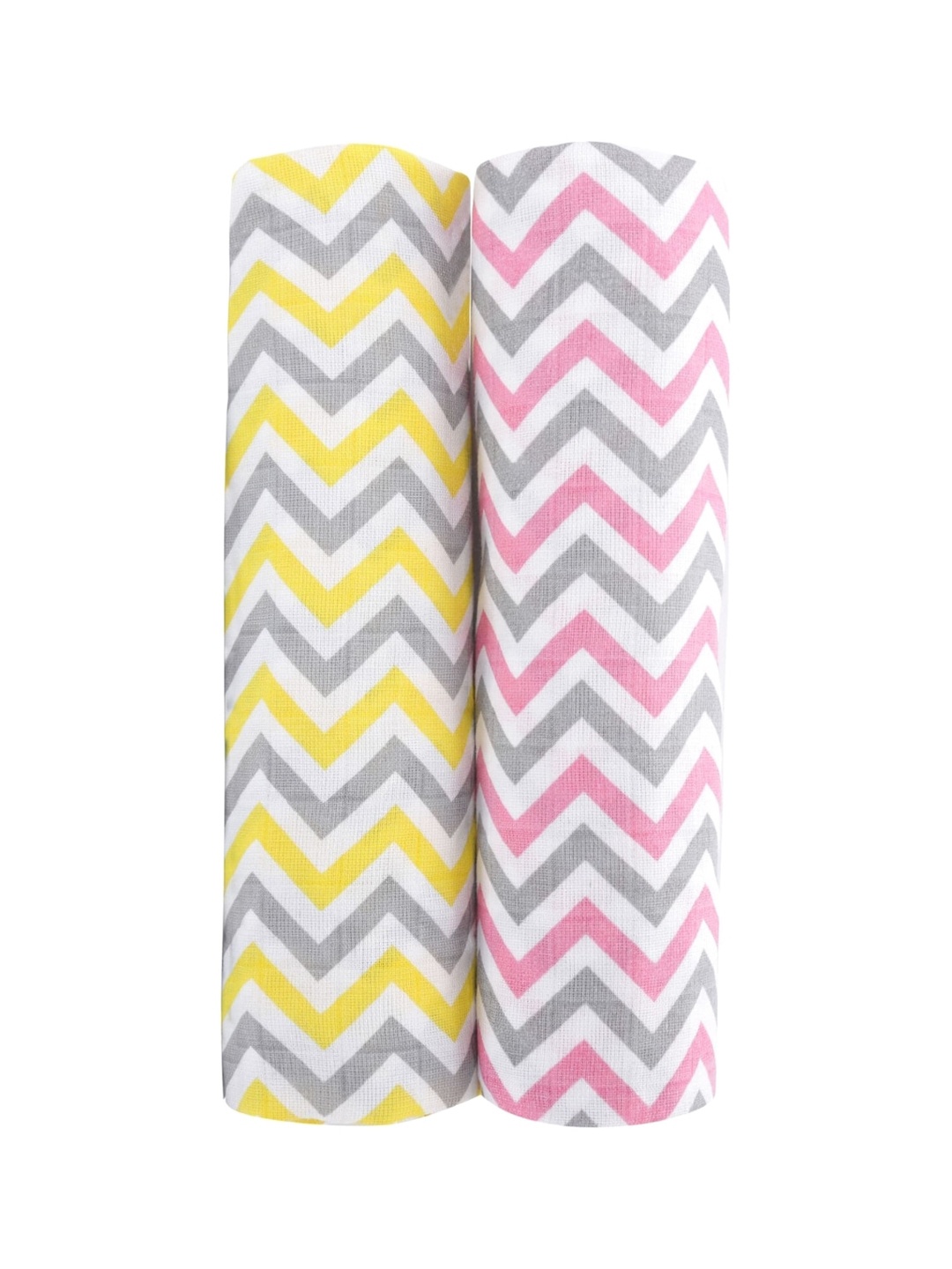 haus & kinder Infant Kids Pack of 2 Pure Cotton Muslin Printed Swaddle Wrap, Yellow
