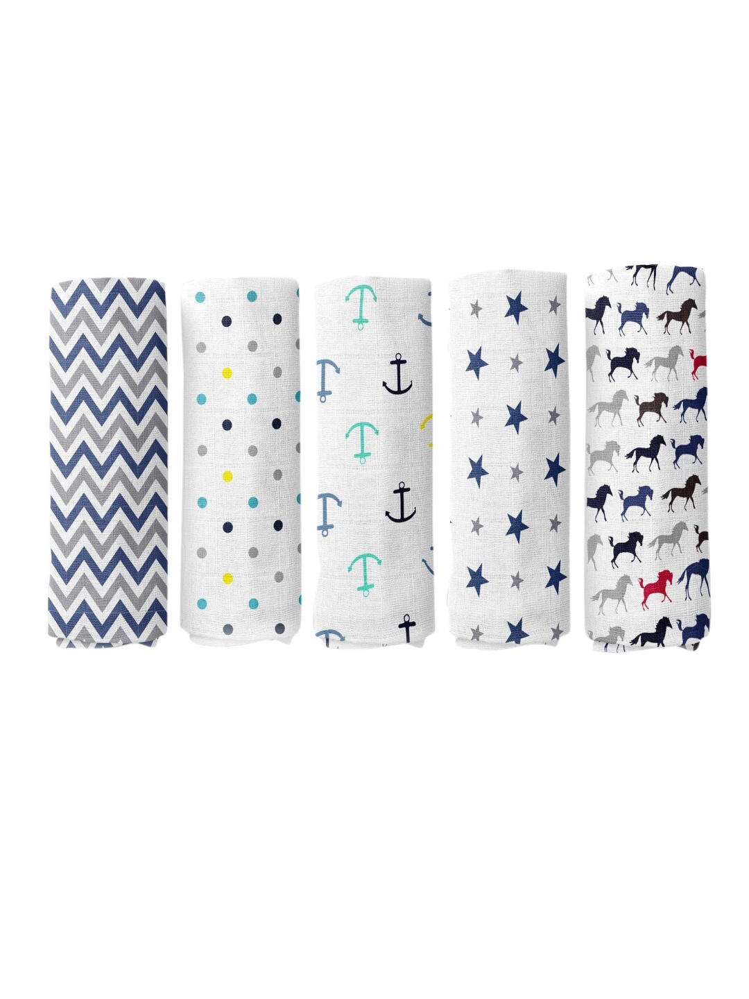 

haus & kinder Infants Set of 5 Printed Pure Cotton Muslin Swaddle Wrap, Multi