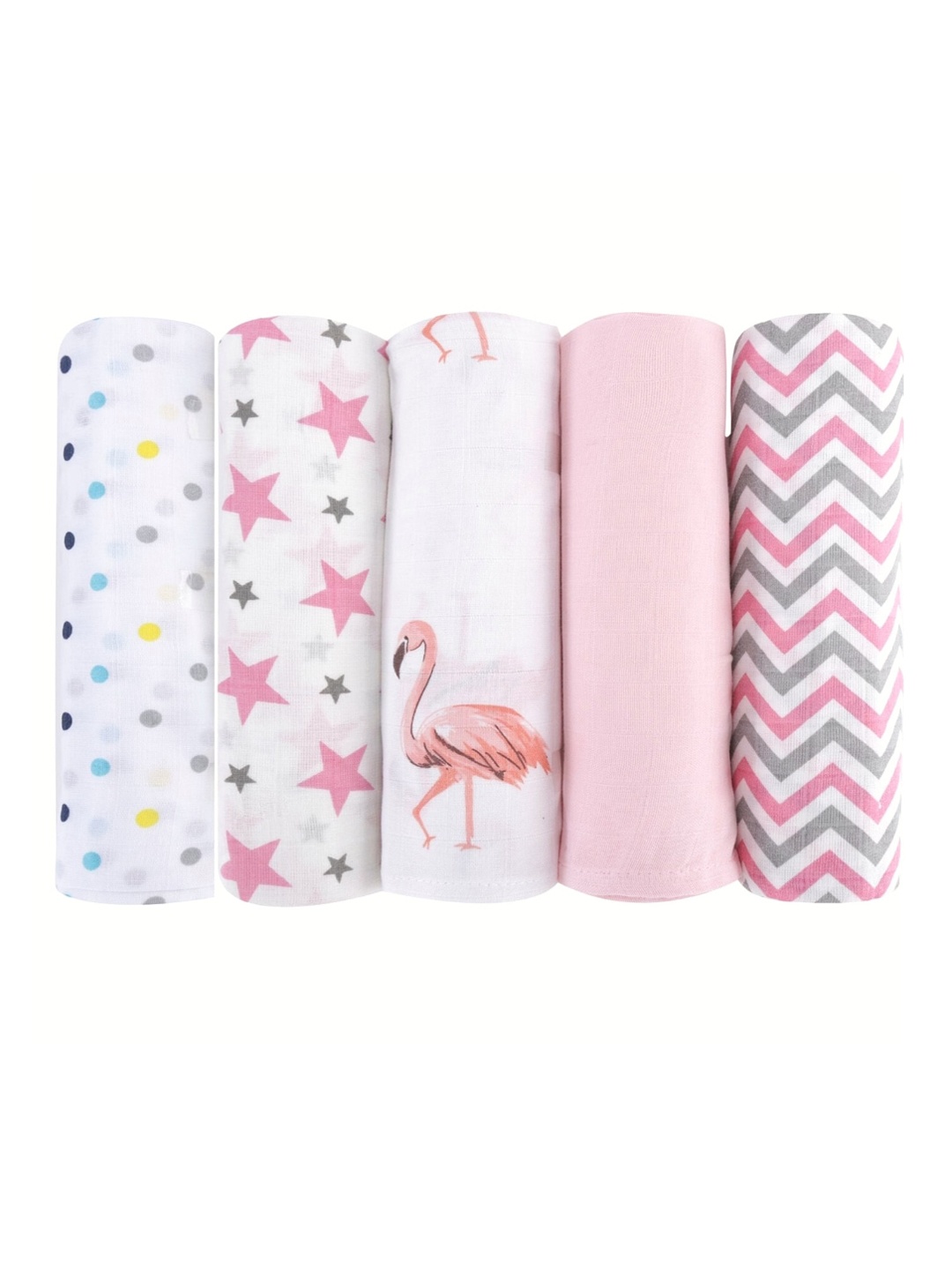 

haus & kinder Infants Set of 5 Printed Pure Cotton Muslin Swaddle Wrap, Multi