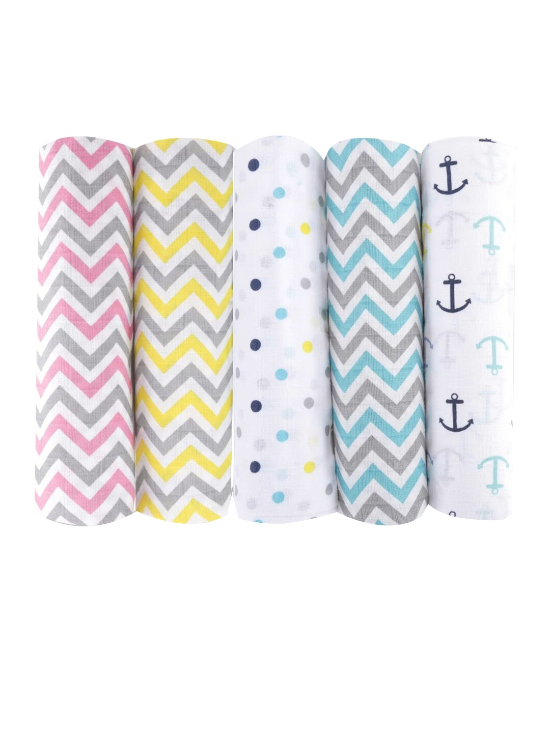 

haus & kinder Infants Set of 5 Printed Pure Cotton Muslin Swaddle Wrap, Multi