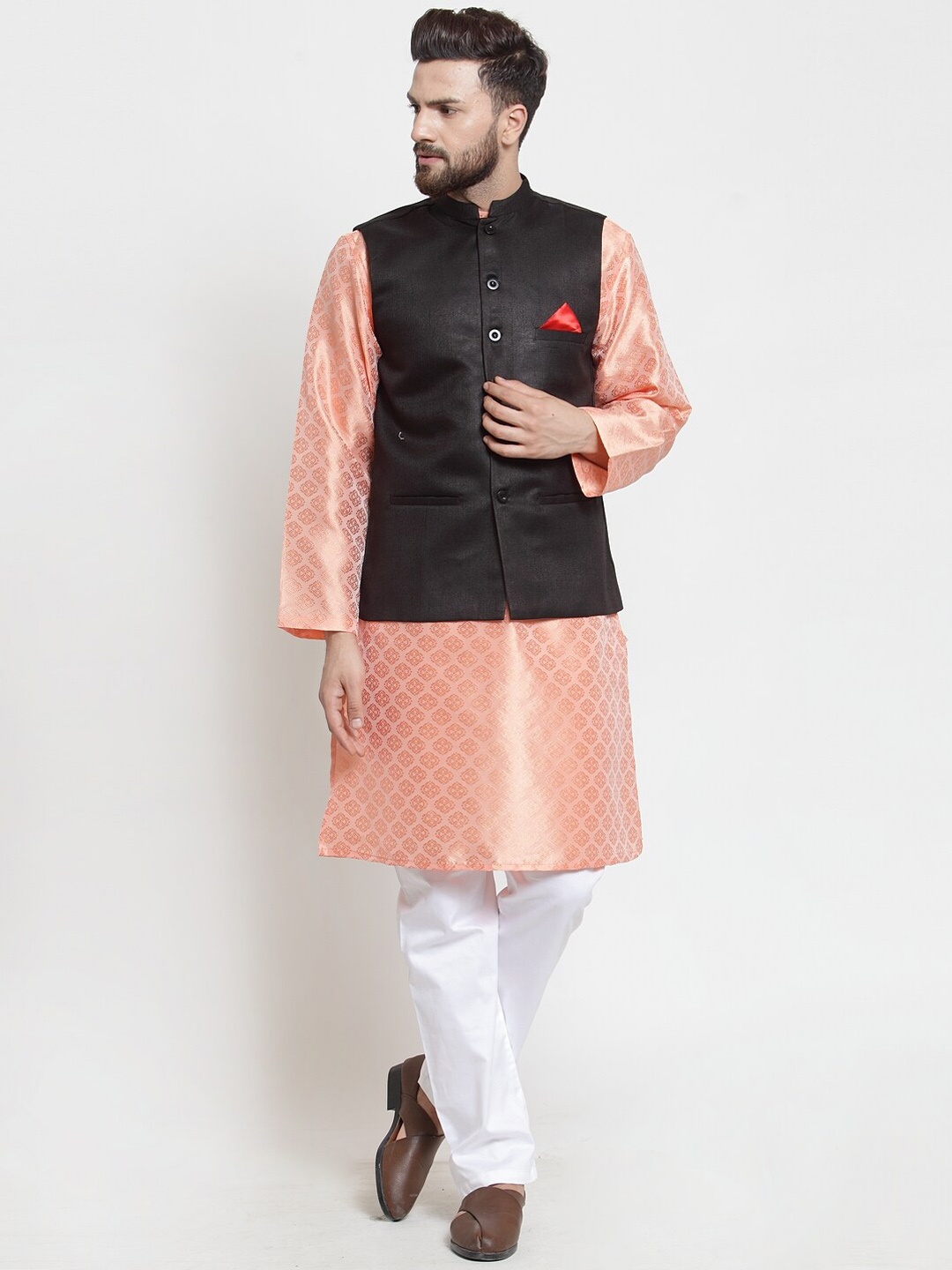 

NEUDIS Men Mandarian Collar Nehru Jacket, Black