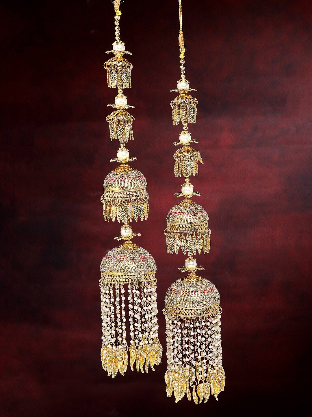 

PANASH Set of 2 Gold Plated CZ Studded & Beaded Layered Bridal Kaleeras, White