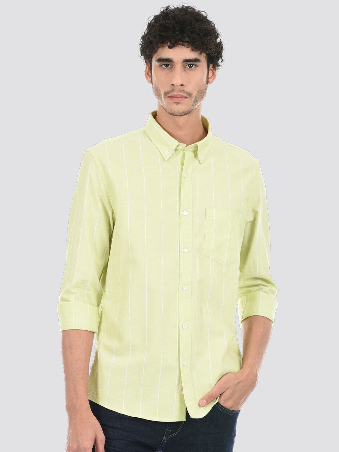 

LONDON FOG Men Striped Casual Cotton Shirt, Yellow