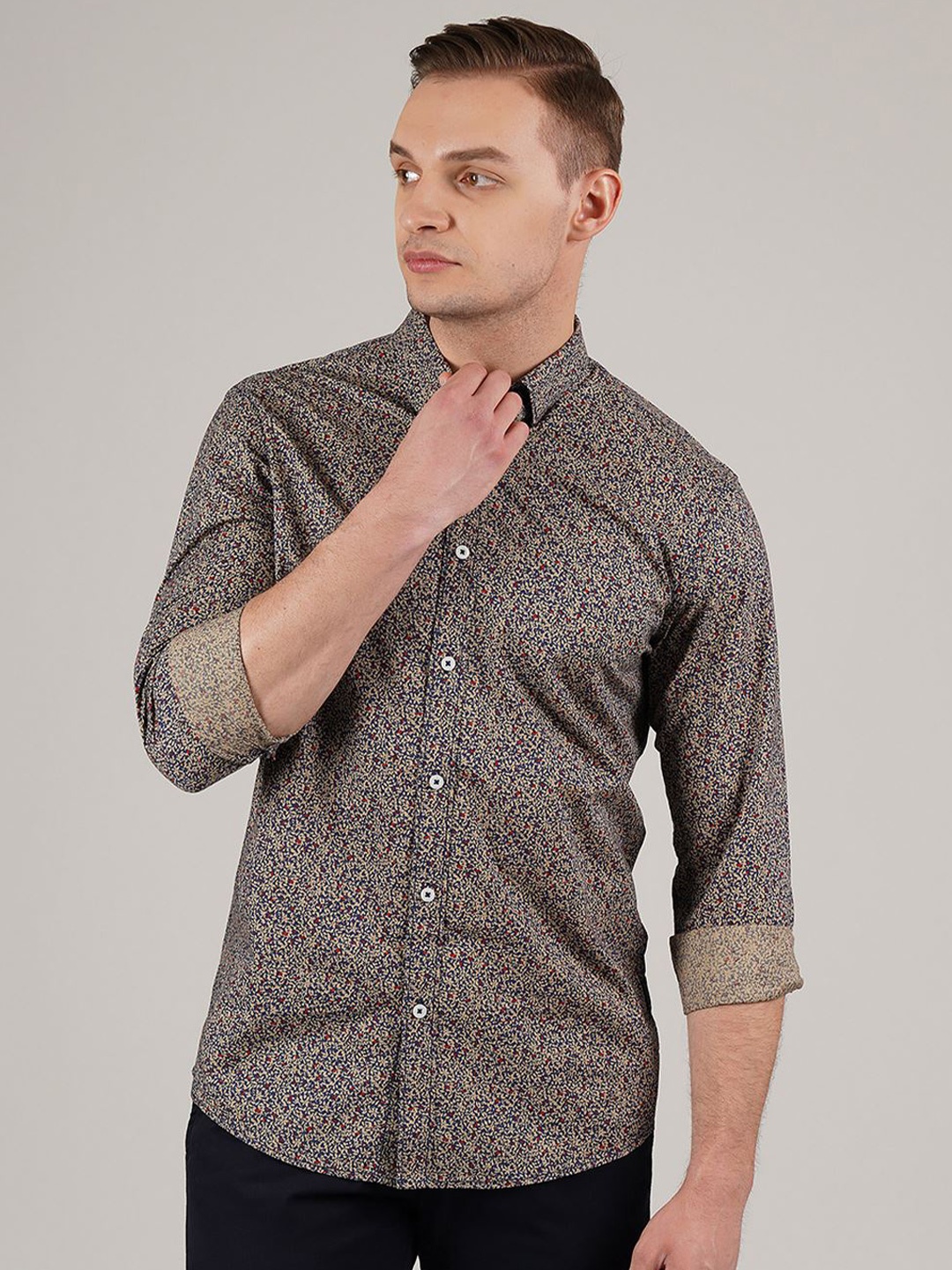 

LONDON FOG Men Micro Ditsy Printed Casual Cotton Shirt, Brown