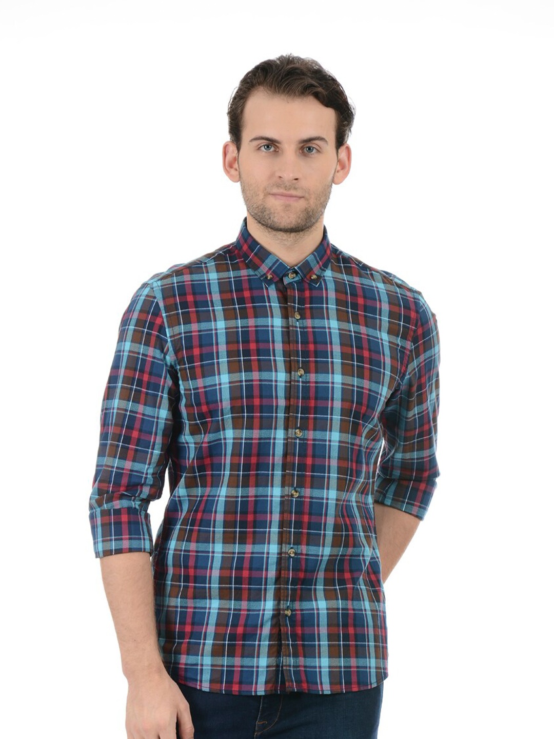 

LONDON FOG MenTartan Checks Checked Casual Cotton Shirt, Blue