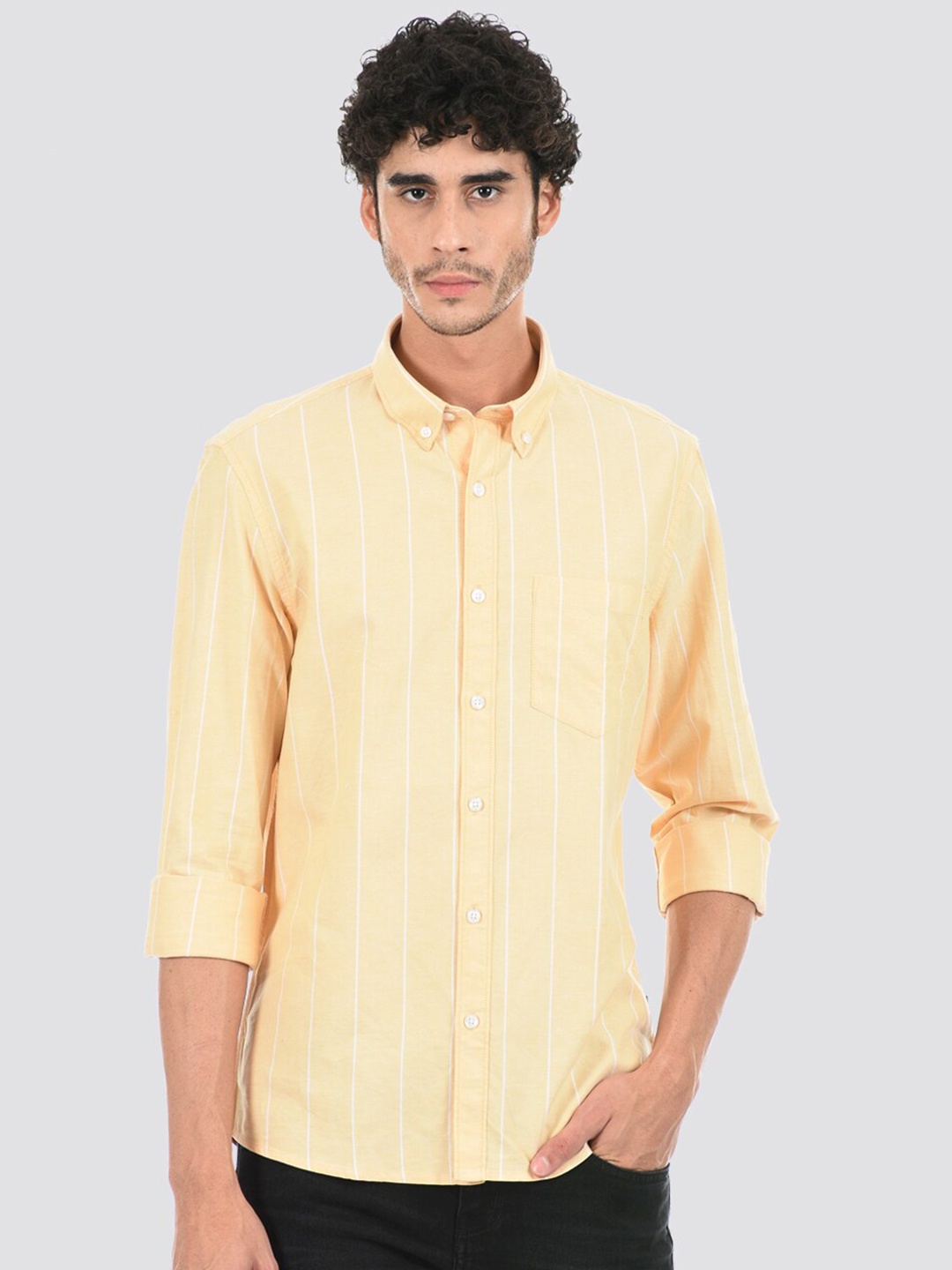 

LONDON FOG Men Striped Casual Cotton Shirt, Yellow