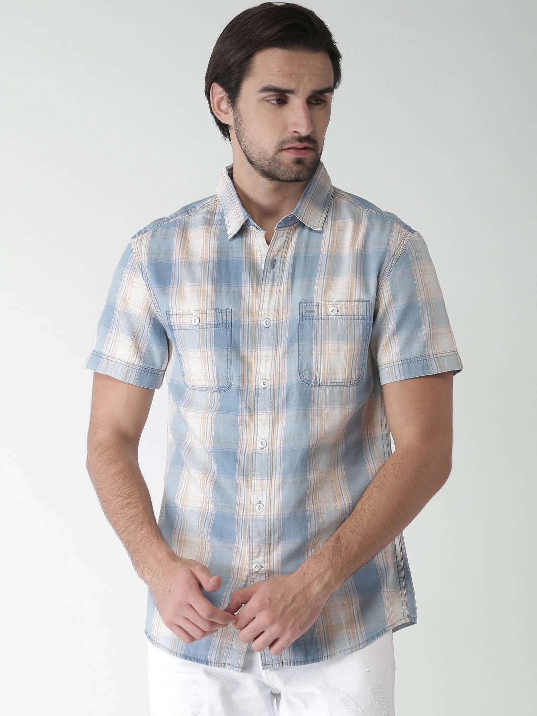

Celio Men Blue Slim Fit Checked Casual Shirt