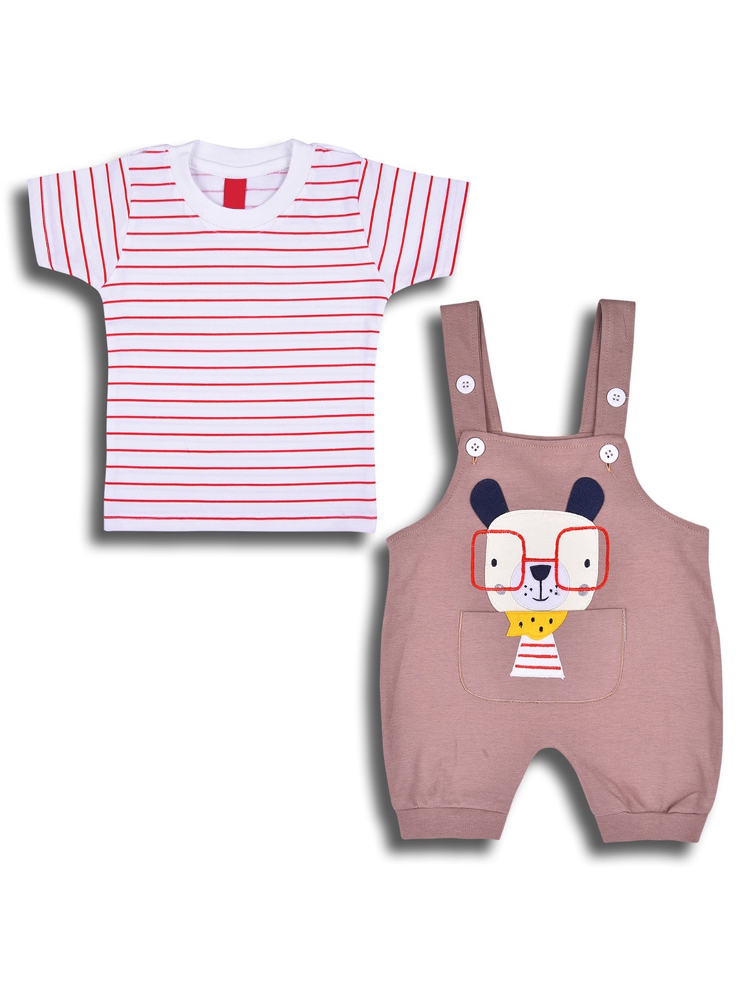

Wish Karo Boys Striped Cotton T-shirt with Dungaree Co-Ords, Brown