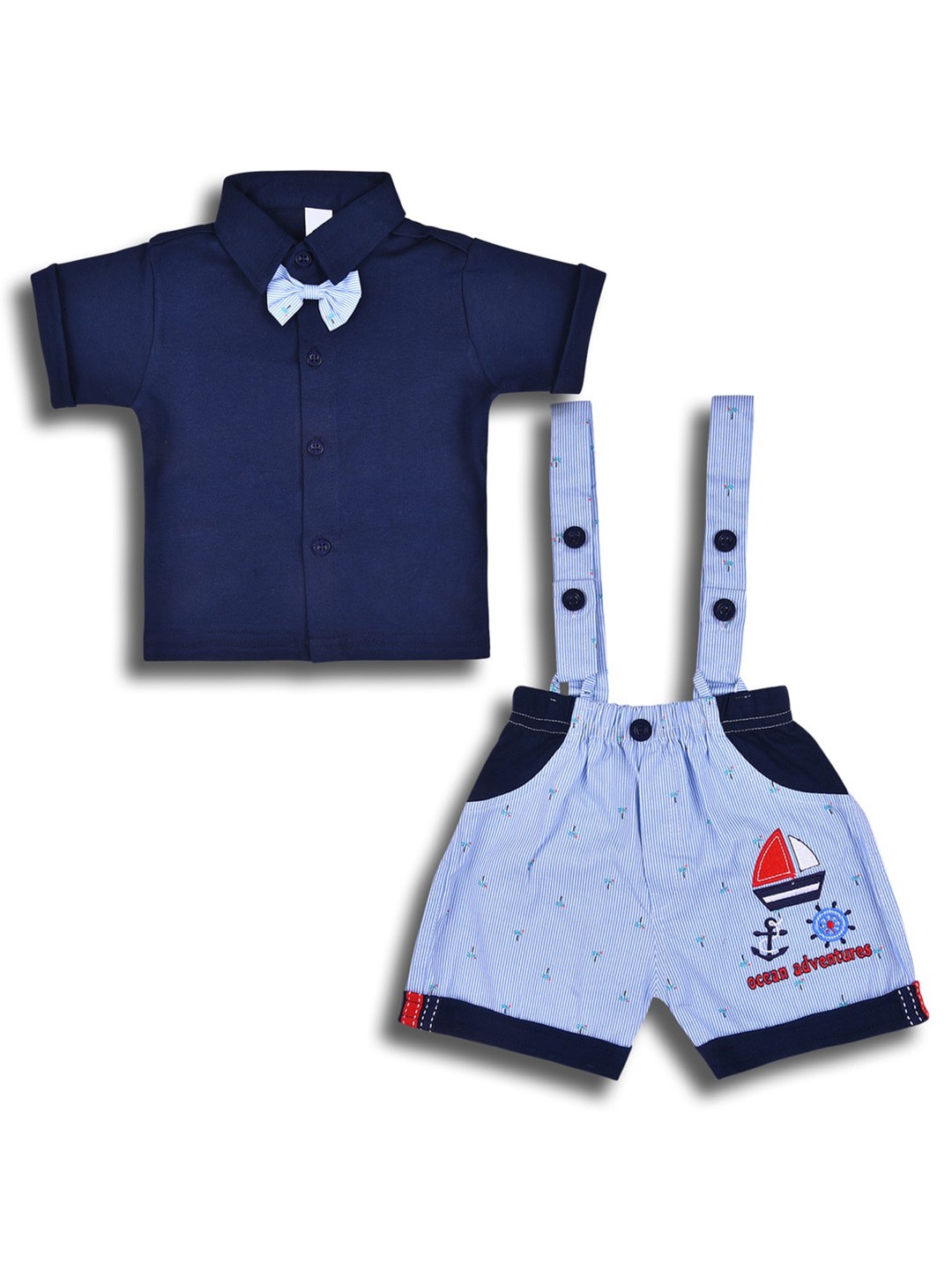 

Wish Karo Infant Boys Printed Cotton Shirt with Shorts, Navy blue