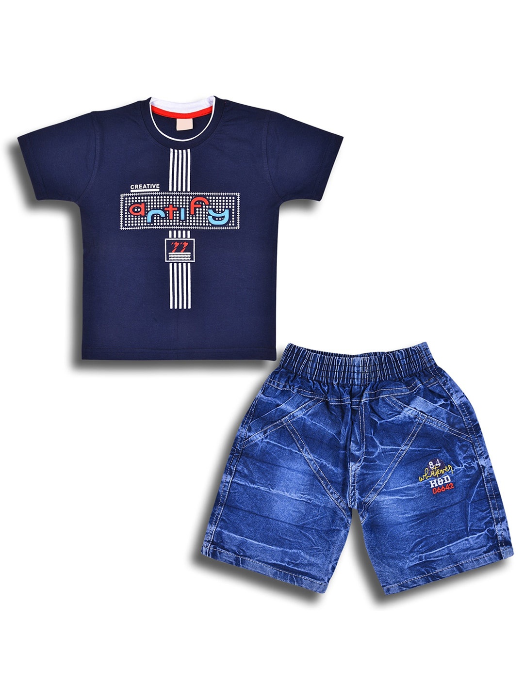 

Wish Karo Boys Printed T-shirt with Shorts, Navy blue